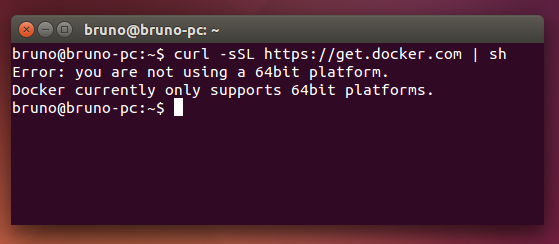 Error: you are not using a 64bit platform. Docker currently only supports 64bit platforms.